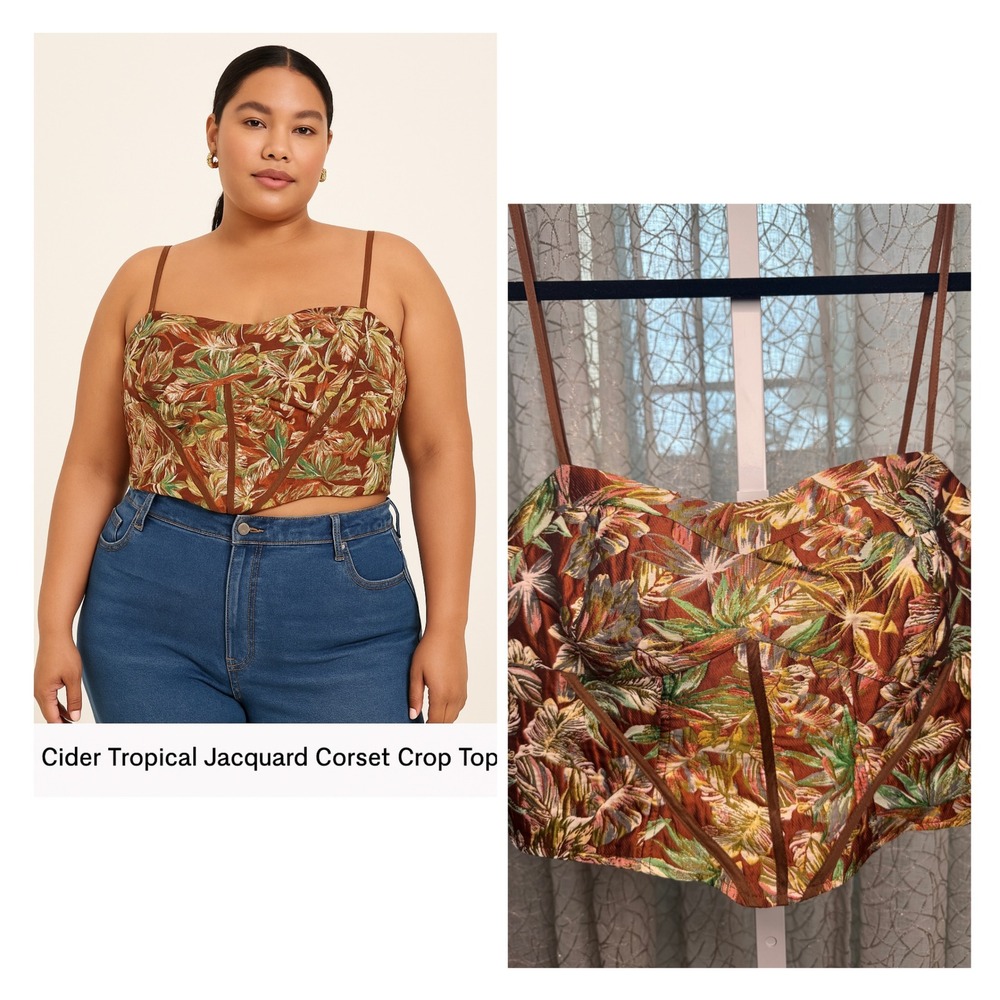 Cider Tropical Jacquard Corset Crop Top 1XL NWT‎